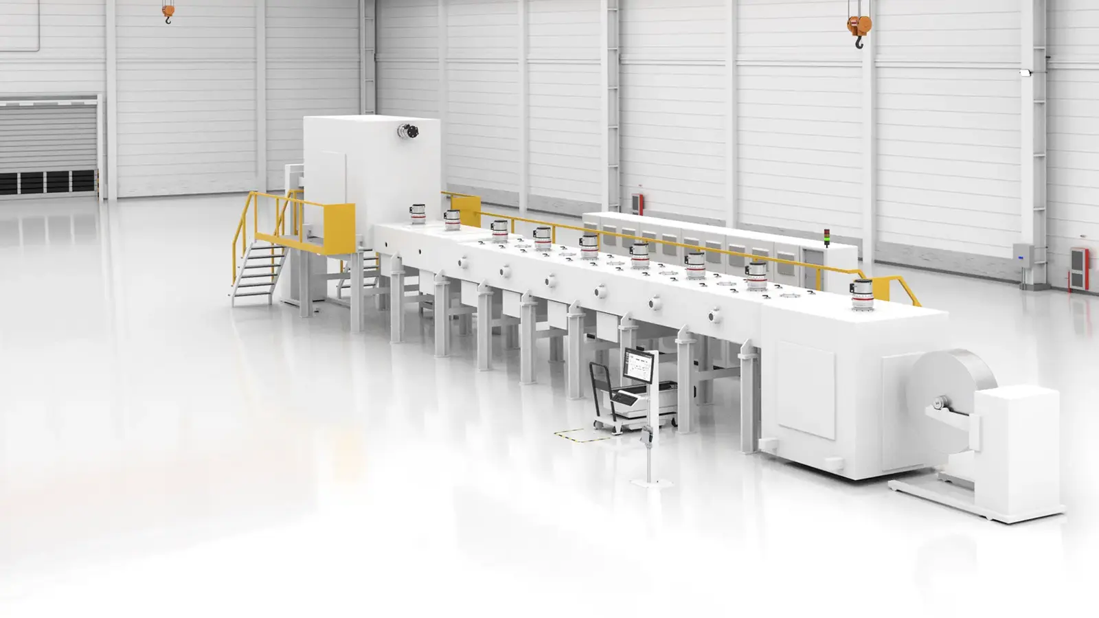 Perspective view of a VON ARDENNE metal strip coating system.