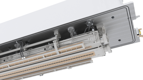 The image shows a detail of a VON ARDENNE linear evaporator.